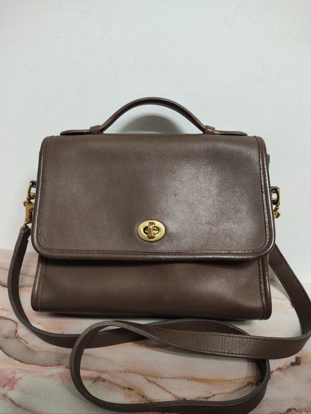 Vintage Coach 9870 Court Top Handle Leather Bag Taupe